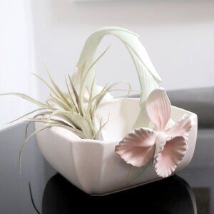 AS IS - REPAIRED Vintage Pink Iris Basket by Fitz & Floyd 1982, Easter Basket
